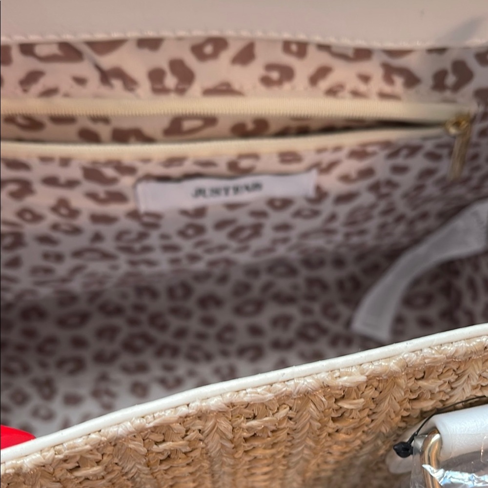 JustFab Tan and White Straw Purse with Structured Design - Picture 6 of 11